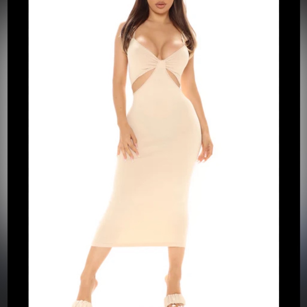 Cream Cut-Out Midi Dress